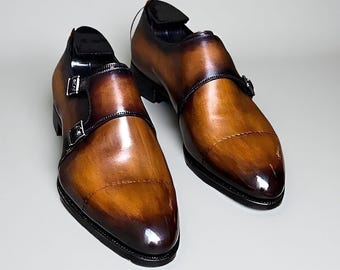 Handmade Leather Double Monk Strap Dress Shoes Men