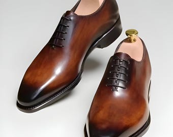 Men Handmade Brown Leather Shoes Genuine Oxford Formal Dress Laces Shoe Boot