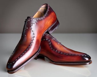 Zapatos oxford de hombre color canela hechos a mano, zapatos brogue de cuero para hombre, zapatos para hombre