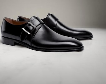 Vintage 90s Muro Welt 6632 Black Leather Bulldog Toe Monk Strap