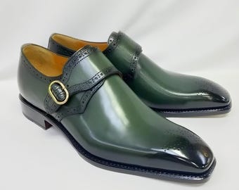 New Handmade green brogue dress shoes, formal office leather shoes for mens