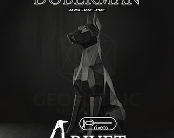 Low Poly Metall Große Dobermann Skulptur Pläne, Niet Montage (Digitaler Download)