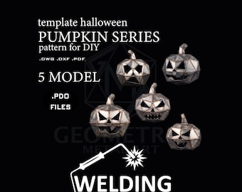 Vorlage für eine Halloween-Kürbis-Skulptur aus Metall im Low-Poly-Stil, Schweißmontage (DXF, PDO, PDF)