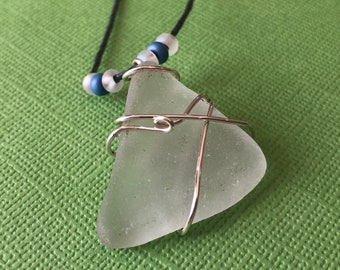 White Sea Glass Necklace- Wire-Wrapped Genuine North Carolina Sea Glass- Unisex Jewelry