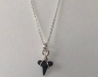 Shark Tooth Necklace- Real Fossil Shark Tooth- Silver Wire Wrapped Shark Tooth- North Carolina Beach Souvenir- Simple Beach Jewelry