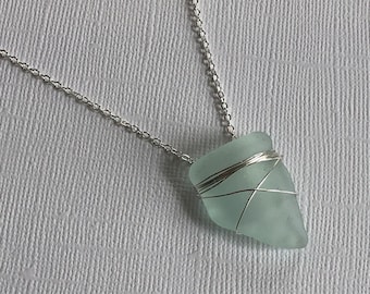 Sea Glass Bottle Lip Necklace- Real North Carolina Sea Glass- Aquamarine Sea Glass- Sterling Silver- Simple Beach Jewelry