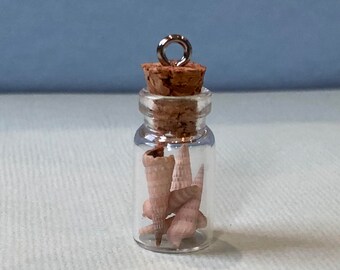 Mini Beach Bottle Pendant- Real Auger Seashells- Real North Carolina Seashells in a Mini Glass Bottle Pendant- Simple Beach Jewelry