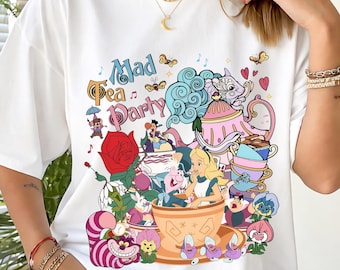 Camiseta Alice no País das Maravilhas PNG, Festa do Chá Maluca, Camiseta da Princesa Alice, Gato de Cheshire, Chapeleiro Maluco, Presente para Viagem ao Reino Mágico da Disneylândia