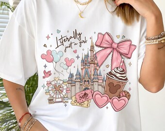 Disney Coquette Bow Literally Just A Girl PNG, Disneyland Girl's Trip Shirt, Disneyland Mickey Minnie Ears Park Trip Shirt, Magic Kingdom