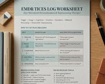 EMDR TICES Log Worksheet, Trauma Therapy Printable, Trigger Tracker