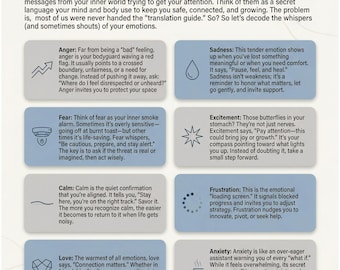 Emotions Awareness Cheat Sheet, Therapy Printable Worksheet (PDF)
