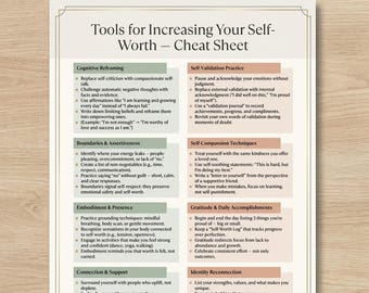 Self Worth and Confidence Printable, Therapy Worksheet for Self Love, Mindset Growth PDF