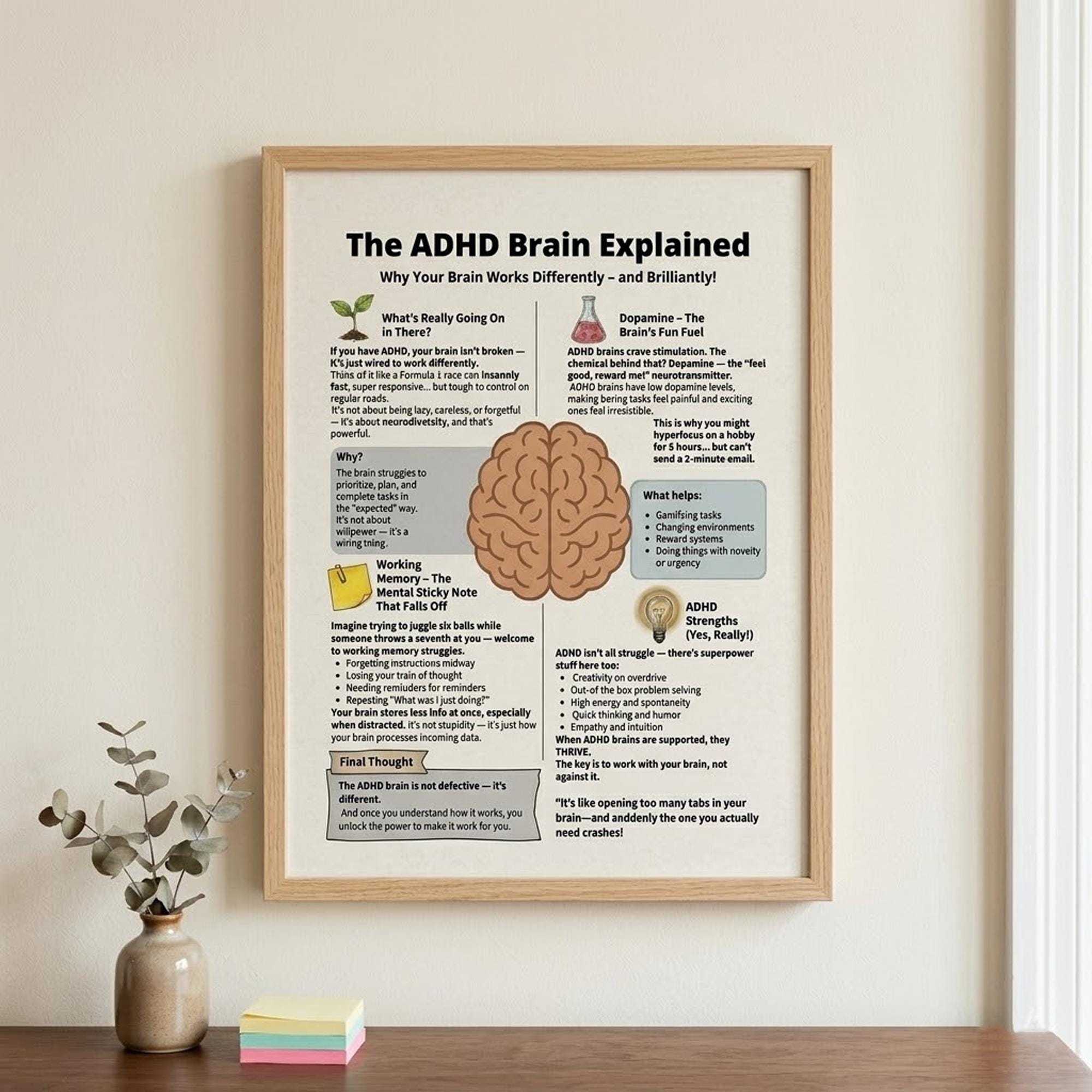 ADHD Brain Explained Cheat Sheet, Neurodiversity Educational Printable ...