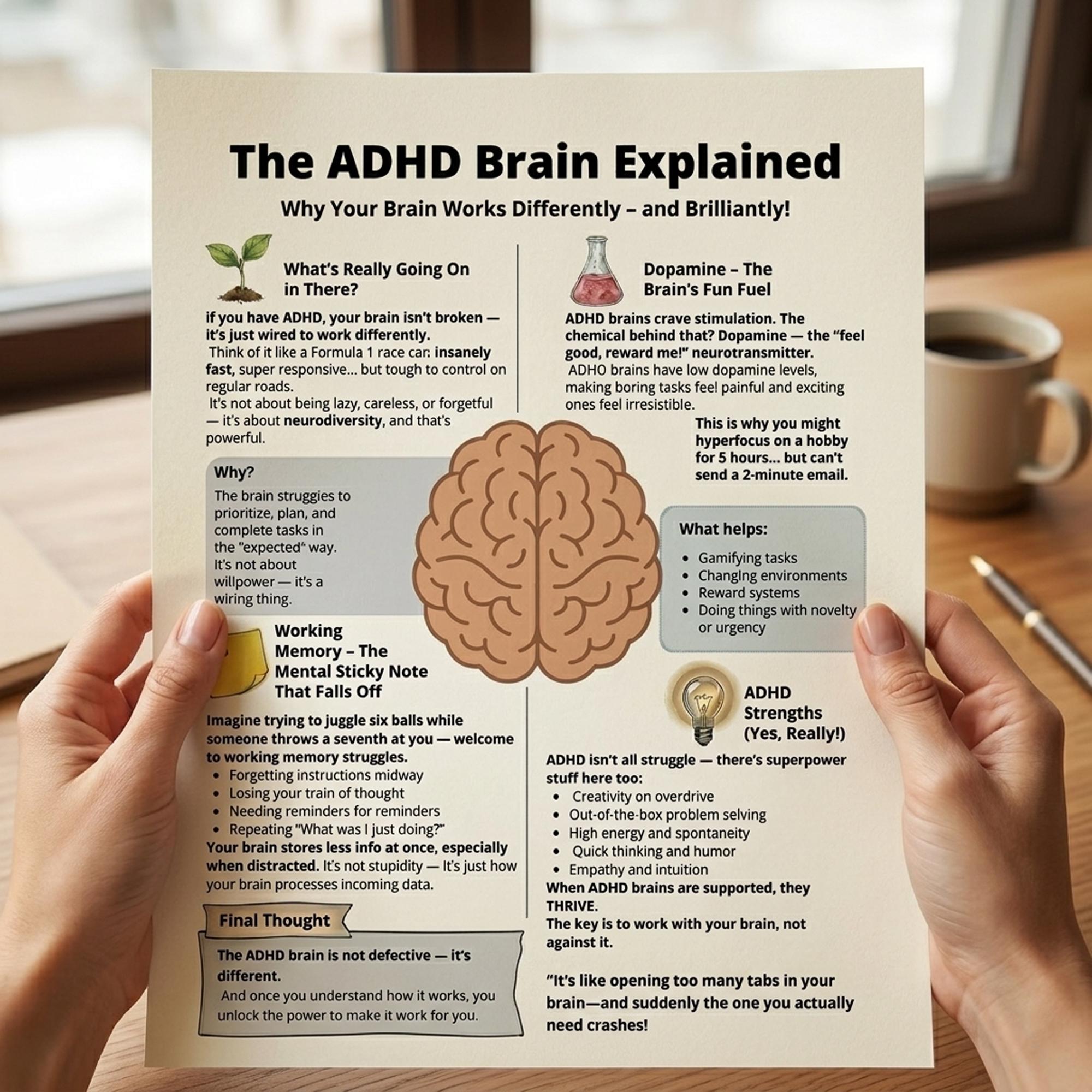 ADHD Brain Explained Cheat Sheet, Neurodiversity Educational Printable ...