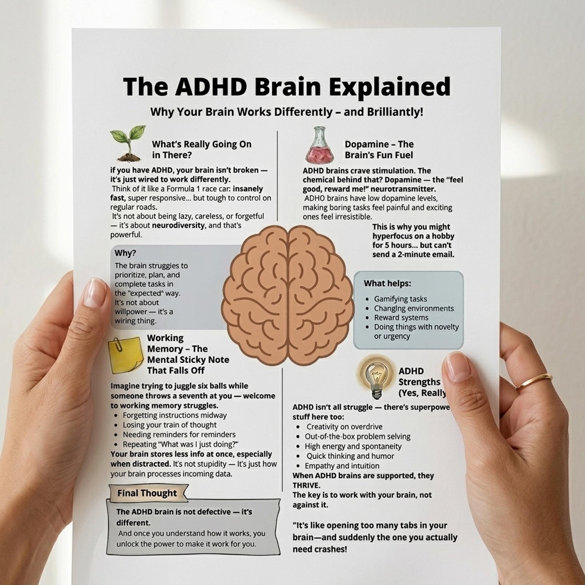 ADHD Brain Explained Cheat Sheet, Neurodiversity Educational Printable ...