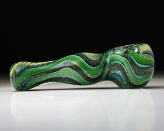 Green Blue and Yellow Hand Blown Glass Pipe / Handmade in Colorado