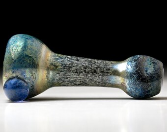 Mini Blue Luster Blown Glass Chillum/ Small Glass Pipe