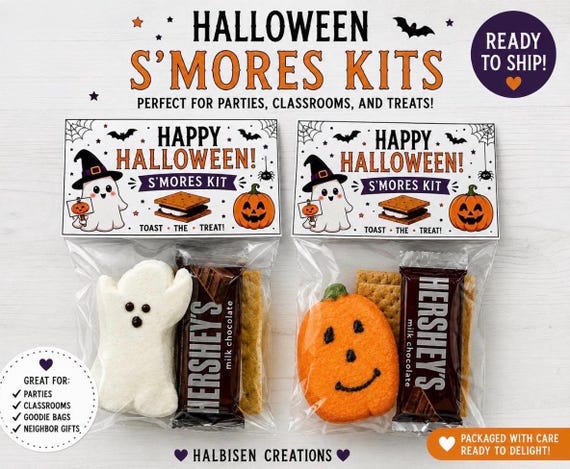 Halloween S'mores Kit,  Pumpkin Treat, Classroom Party Favor,  Basket Stuffer, bulk orders