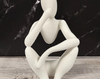 Abstract Seated Thinker Sculpture – Contemporary Minimal Decor