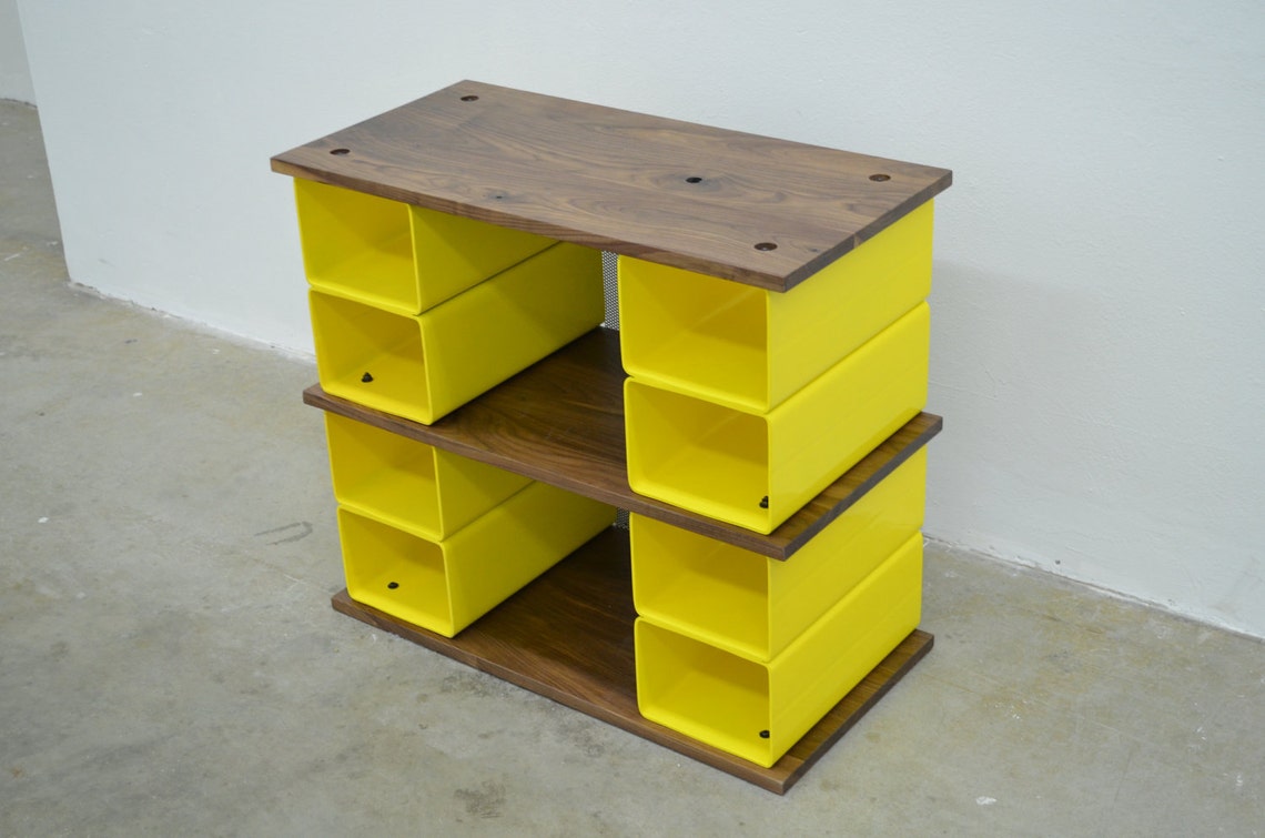 Madera de nogal y acero cachorra banco y almacenamiento | Etsy