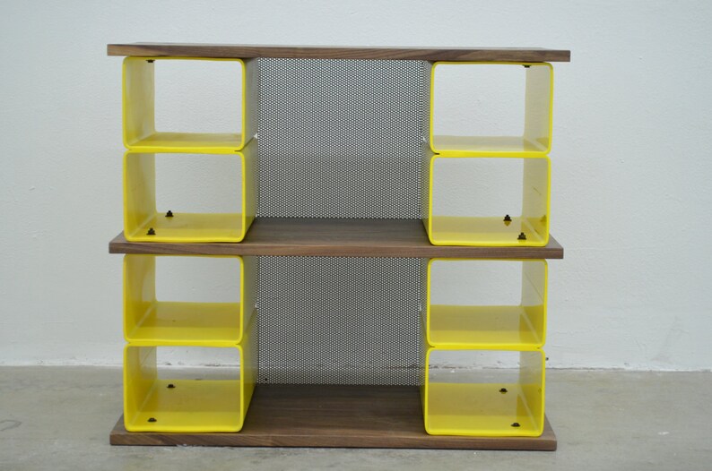 Madera de nogal y acero cachorra banco y almacenamiento | Etsy