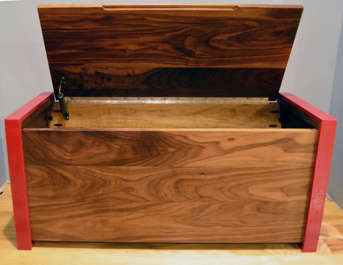 Modern Solid walnut and red steel toy box Etsy