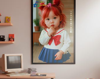 Sailor Chibi Chibi Art Print | Kawaii Pastel Anime Poster | Sailor Moon Digital Download | 90s Magical Girl Decor