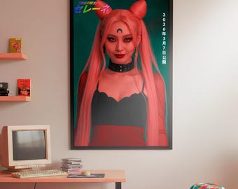 Gothic Sailor Moon Art, Black Lady Character Poster, Live-Action Print