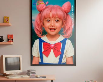 Magical Chibiusa Live-Action Poster: Whimsical Sailor Moon Anime Art Print