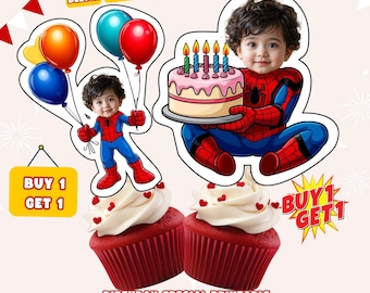 Adornos para cupcakes personalizados con la cara de Spidey: adorno imprimible para cupcakes de cumpleaños del superhéroe Spiderman (descarga digital)