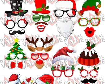 Accesorios para fotomatón navideño / Decoraciones para fiestas navideñas (Descarga instantánea)
