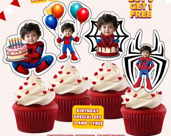 Adornos para cupcakes personalizados con la cara de Spidey: adorno imprimible para cupcakes de cumpleaños del superhéroe Spiderman (descarga digital)