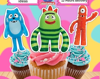 Adornos para cupcakes Yo Gabba Gabba personalizados y editables de Canva (descarga en PDF)