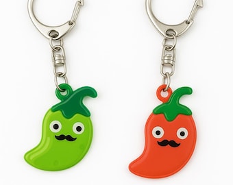 Llavero de chile de Nuevo México – Pimiento rojo o verde con bigote – Recuerdo del suroeste