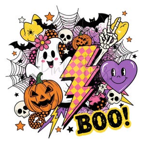 Halloween retrô neon PNG | Dia das Bruxas | Halloween neon | Boo | Dia das Bruxas descolado