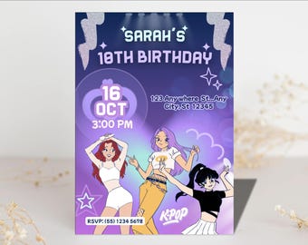 Editable K-pop Birthday Invitation | Digital K-pop Star Party