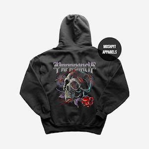 May include: Dark gray hoodie featuring a skull graphic with a red rose and the word "Pappasnach" in a gothic font. The hoodie also has the text "Moshpit Apparels" on the upper right.
