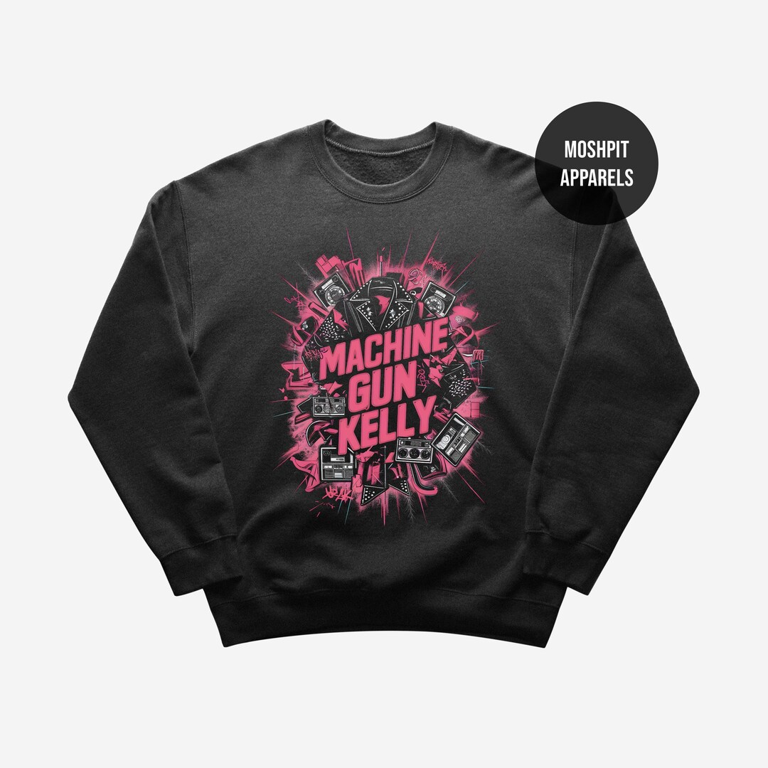 Machine Gun Kelly Sweat à Capuche Officiel – Cracked Glass Logo, Hoodie Unisexe Noir, Qualité Premium Rock Off
