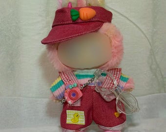 Pink Overalls w/ Rainbow Sweater Outfit for LBB 1.0/2.0/3.0 (15/17cm doll)