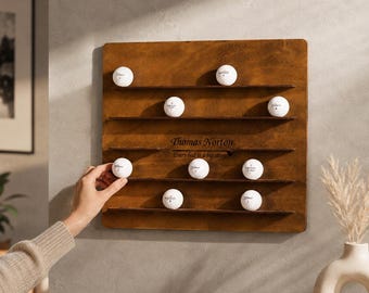 Personalized Wooden Golf Ball Display, Custom Engraved Holder Shelf Stand