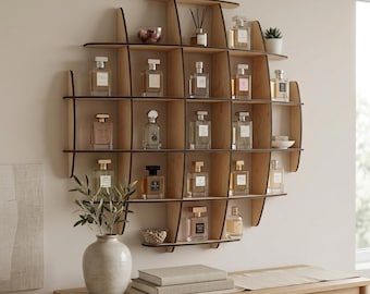 Wall Mounted Wooden Perfume Organizer Shelf, Mini Fragrance Display