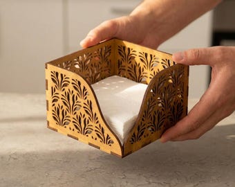 Wood Napkin Holder, Tissue Tray, Napkin stand, Napkin holder large, Napkin organizer, Kitchen napkin holder, Table napkin holder
