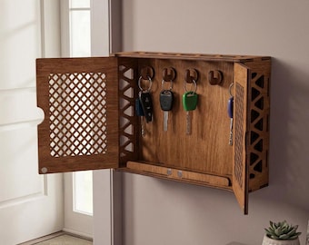 Wooden Key Holder Wall Organizer Entryway Key Rack with Hooks Rustic Key Shelf Decor