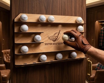 Custom Wooden Golf Ball Display Shelf, Personalized Engraving, Golf Enthusiast Gift