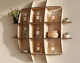 Wall Mounted Wooden Perfume Organizer Shelf, Mini Fragrance Display
