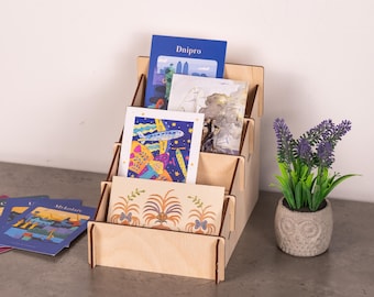 Wenskaartenhouder, Ansichtkaartenrek, Houten kaartenhouder, Stickerhouder, Winkeltafeldisplay, Wenskaartenorganizer