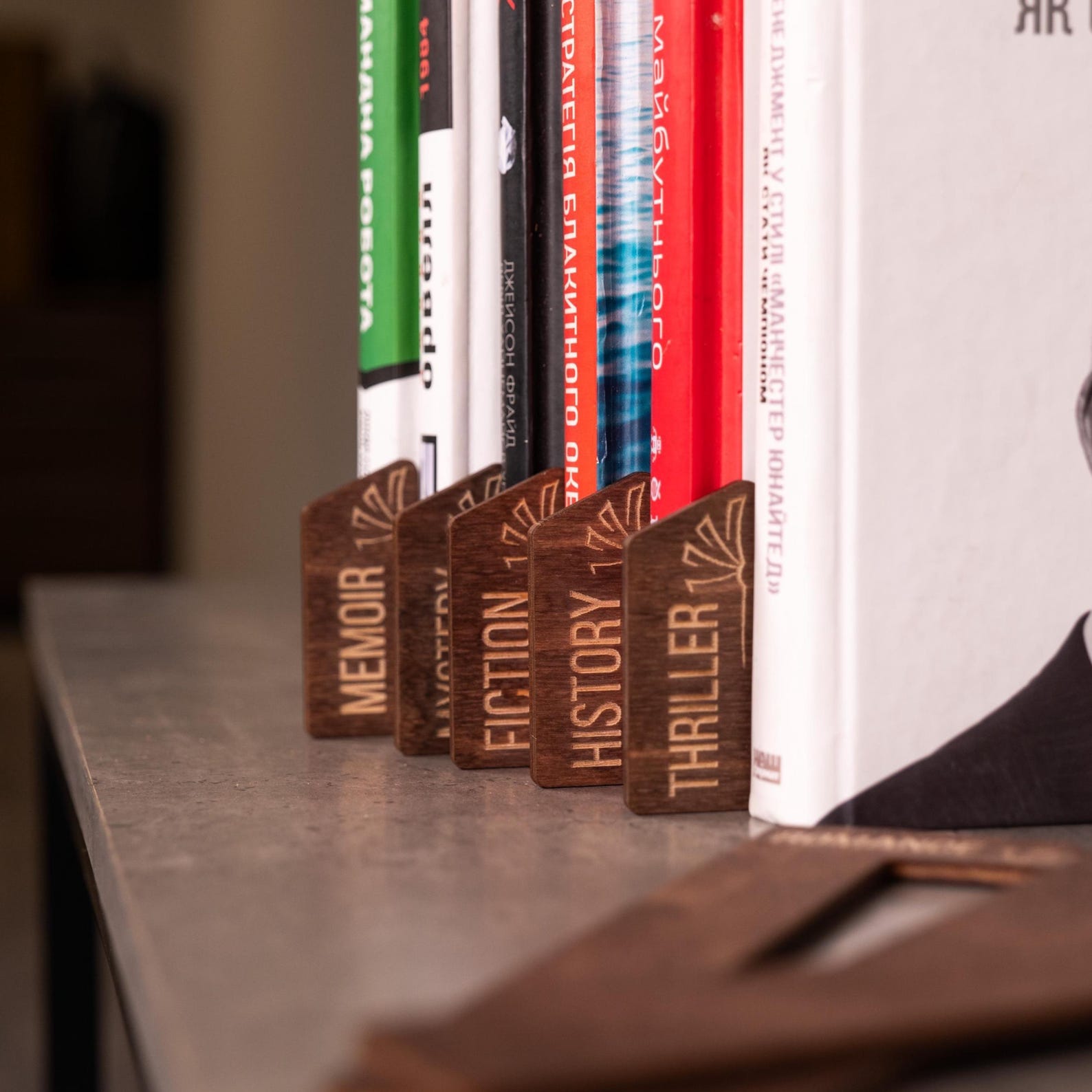 Book Shelf Dividers Set, Book Genre Dividers, Wooden Dividers, Home ...