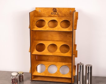Wooden spice rack wall mount, Wood spice shelf, Spice cabinet for wall, Spice display shelf, Spice storage, Spice organizer cabinet