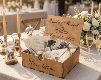 Custom Engraved Wooden Keepsake Box, Personalized Wedding Memory Trunk