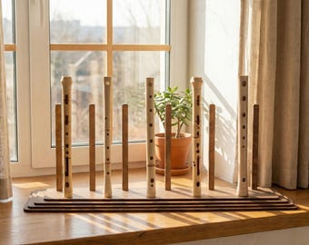 Flötenständer Holz, Flötenhalter, Pfeifenständer, Pfeifenhalter, Flötenständer, Holzständer, Blech